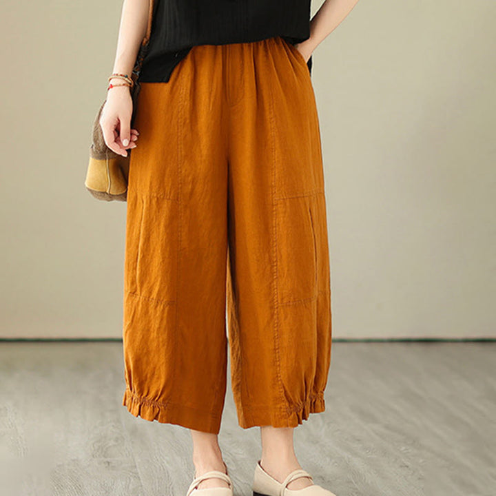 Pantaloni a gamba larga con tasche, modello Buddha Stones, casual vintage, in cotone con design a pieghe - image 11