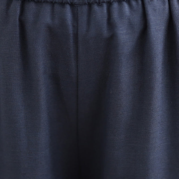 Pantaloni a gamba larga da donna in lino e cotone, con tasche, modello Buddha Stones, casual, primaverili, blu navy, linea semplice - image 7