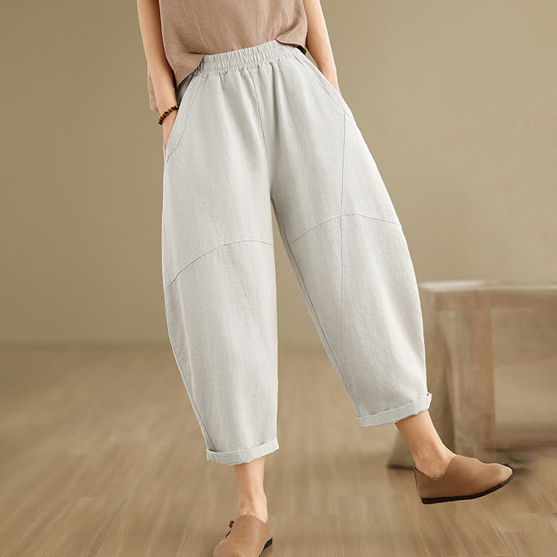 Pantaloni harem da donna in cotone e lino tinta unita, con tasche, modello Buddha Stones, lunghezza 7-8 - image 2