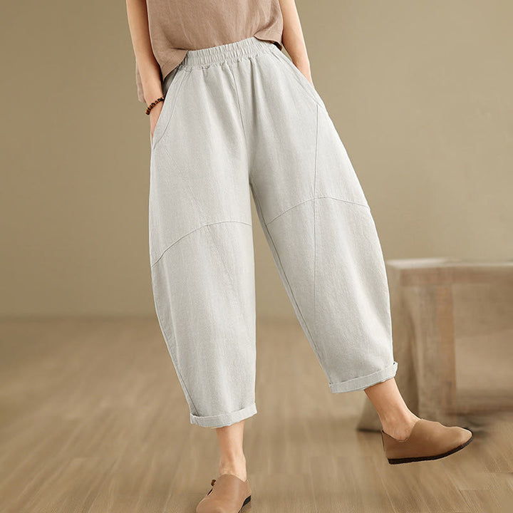 Pantaloni harem da donna in cotone e lino tinta unita, con tasche, modello Buddha Stones, lunghezza 7-8 - image 2