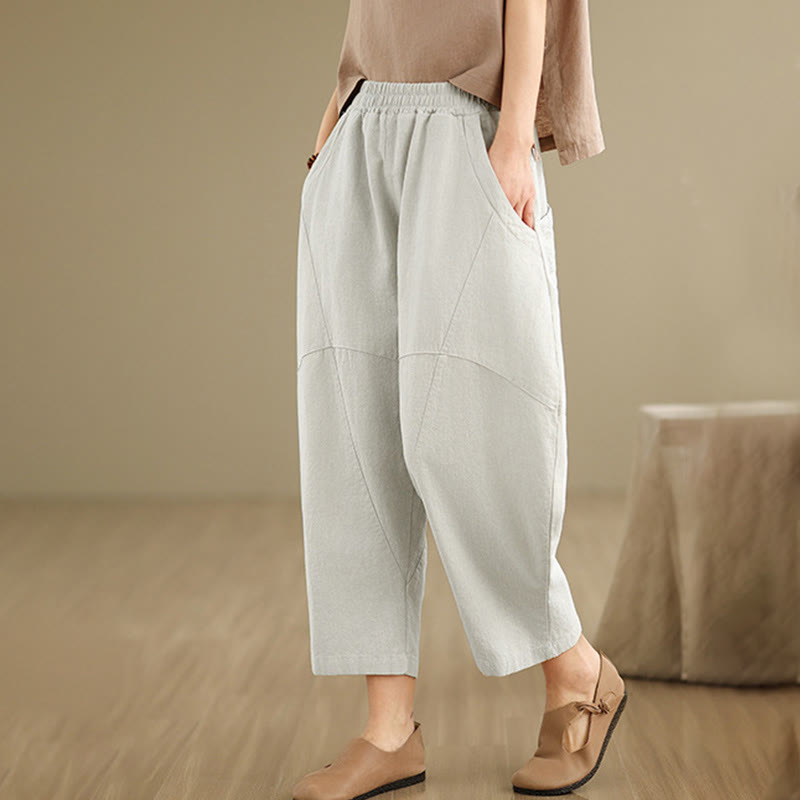 Pantaloni harem da donna in cotone e lino tinta unita, con tasche, modello Buddha Stones, lunghezza 7-8 - image 3