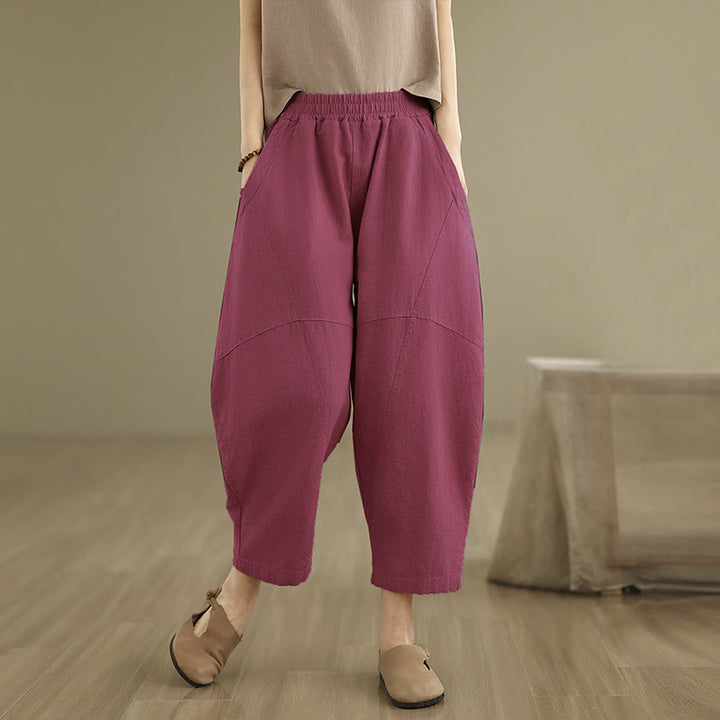 Pantaloni harem da donna in cotone e lino tinta unita, con tasche, modello Buddha Stones, lunghezza 7-8 - image 19
