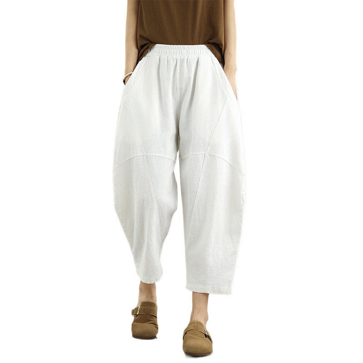 Pantaloni harem da donna in cotone e lino tinta unita, con tasche, modello Buddha Stones, lunghezza 7-8 - image 27