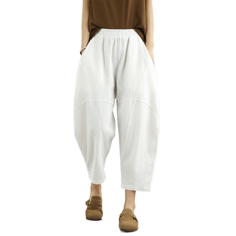 Pantaloni harem da donna in cotone e lino tinta unita, con tasche, modello Buddha Stones, lunghezza 7-8 - image 27