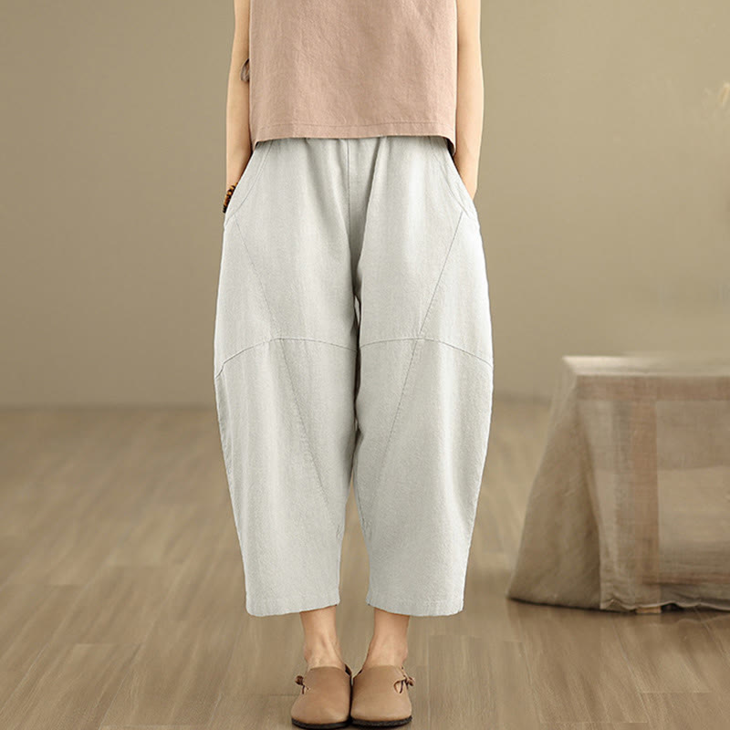 Pantaloni harem da donna in cotone e lino tinta unita, con tasche, modello Buddha Stones, lunghezza 7-8 - image 1