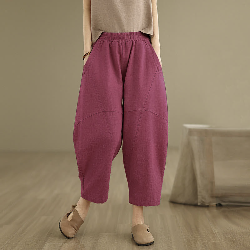 Pantaloni harem da donna in cotone e lino tinta unita, con tasche, modello Buddha Stones, lunghezza 7-8 - image 19