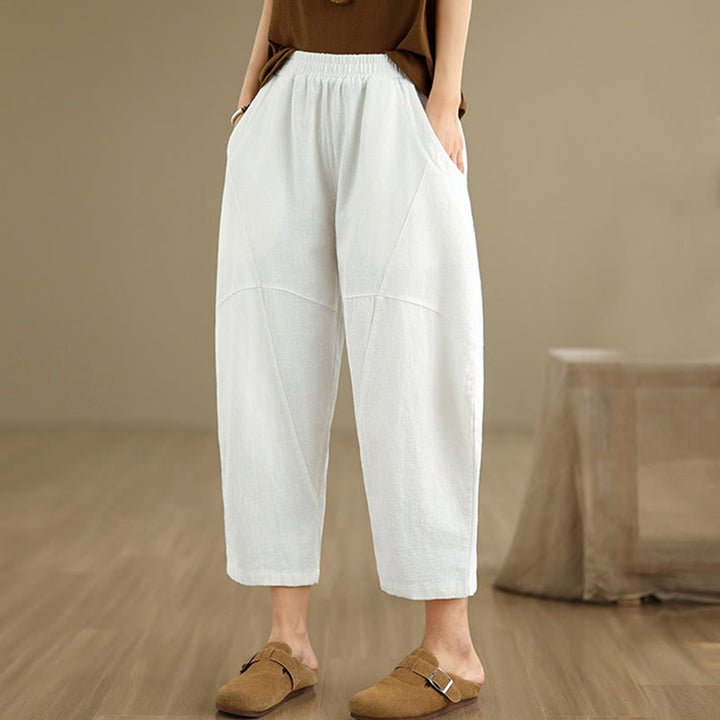 Pantaloni harem da donna in cotone e lino tinta unita, con tasche, modello Buddha Stones, lunghezza 7-8 - image 23