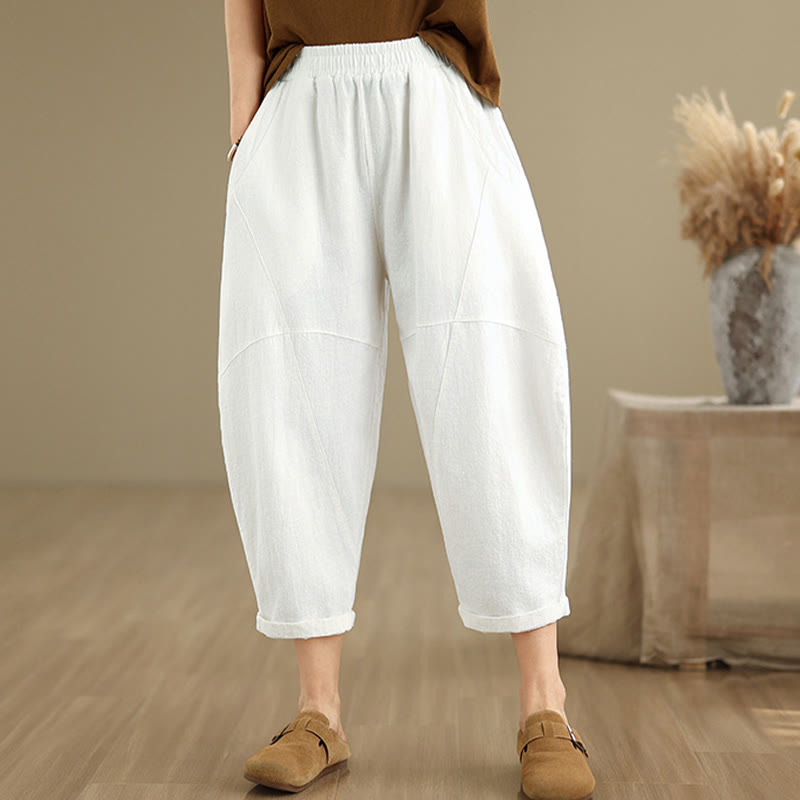 Pantaloni harem da donna in cotone e lino tinta unita, con tasche, modello Buddha Stones, lunghezza 7-8 - image 24