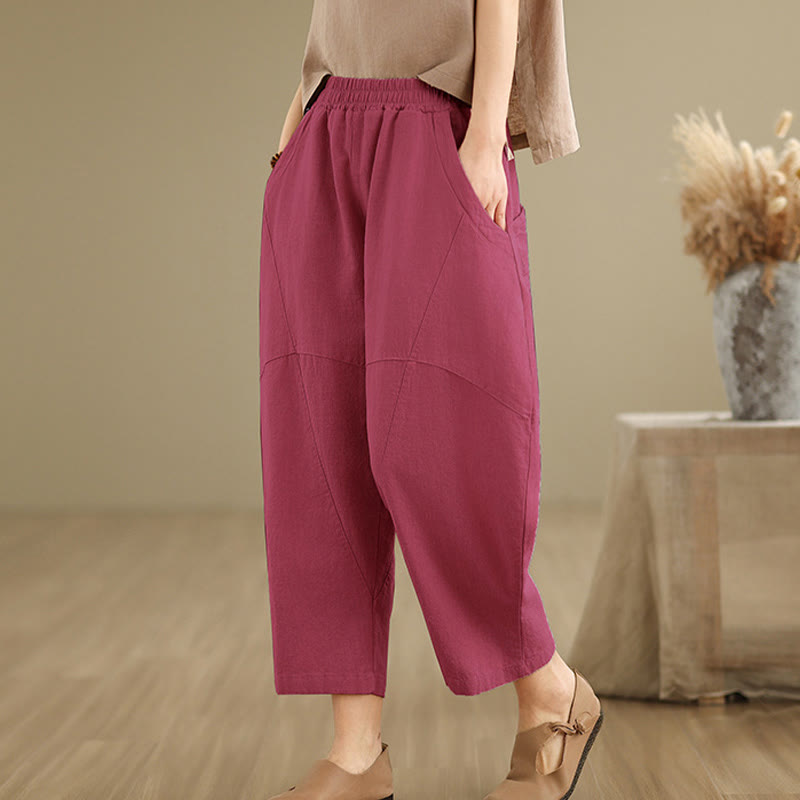 Pantaloni harem da donna in cotone e lino tinta unita, con tasche, modello Buddha Stones, lunghezza 7-8 - Rosso viola medio - US8-10, UK/AU12-14, EU40-42 (2XL) - image 18