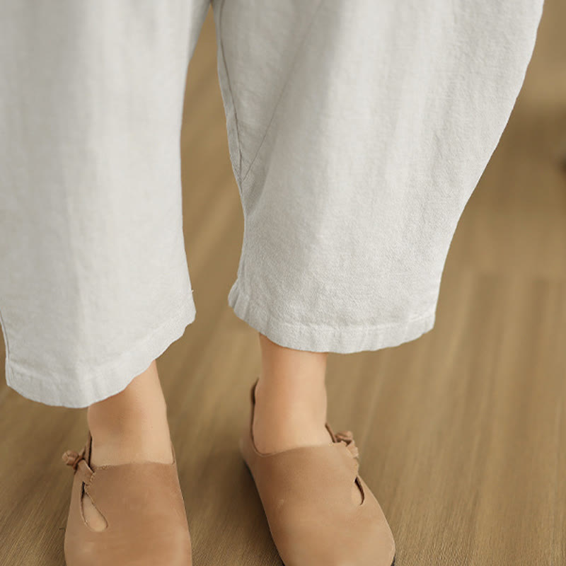 Pantaloni harem da donna in cotone e lino tinta unita, con tasche, modello Buddha Stones, lunghezza 7-8 - image 11