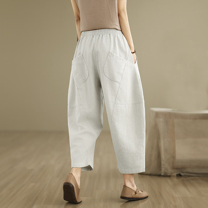 Pantaloni harem da donna in cotone e lino tinta unita, con tasche, modello Buddha Stones, lunghezza 7-8 - image 4