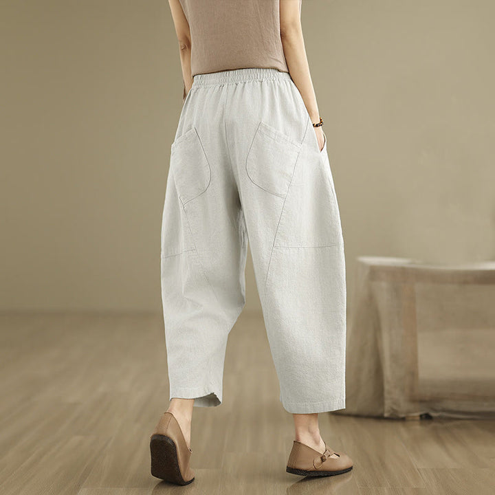 Pantaloni harem da donna in cotone e lino tinta unita, con tasche, modello Buddha Stones, lunghezza 7-8 - image 4
