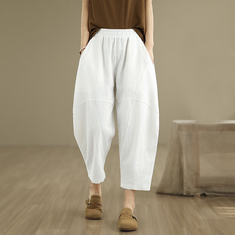 Pantaloni harem da donna in cotone e lino tinta unita, con tasche, modello Buddha Stones, lunghezza 7-8 - Bianco - US8-10, UK/AU12-14, EU40-42 (2XL) - image 20