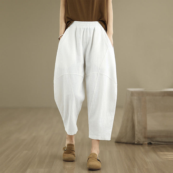 Pantaloni harem da donna in cotone e lino tinta unita, con tasche, modello Buddha Stones, lunghezza 7-8 - Bianco - US8-10, UK/AU12-14, EU40-42 (2XL) - image 20