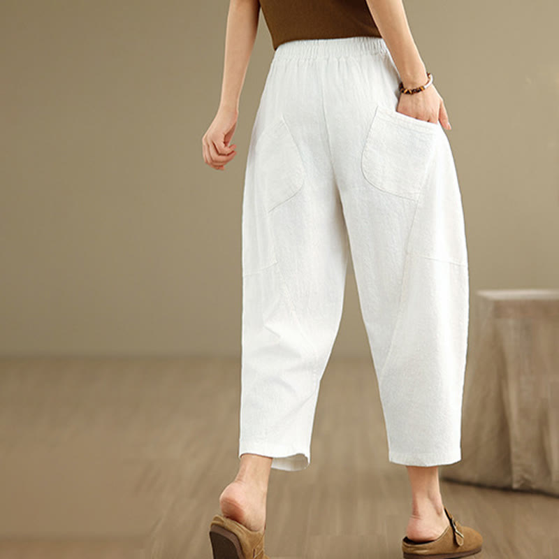 Pantaloni harem da donna in cotone e lino tinta unita, con tasche, modello Buddha Stones, lunghezza 7-8 - image 21