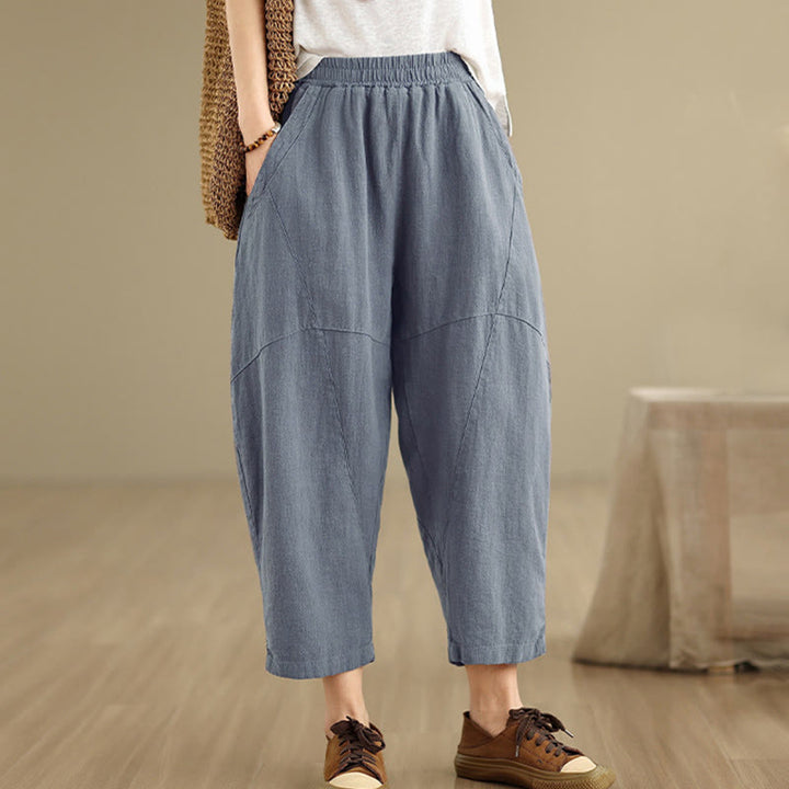 Pantaloni harem da donna in cotone e lino tinta unita, con tasche, modello Buddha Stones, lunghezza 7-8 - image 15