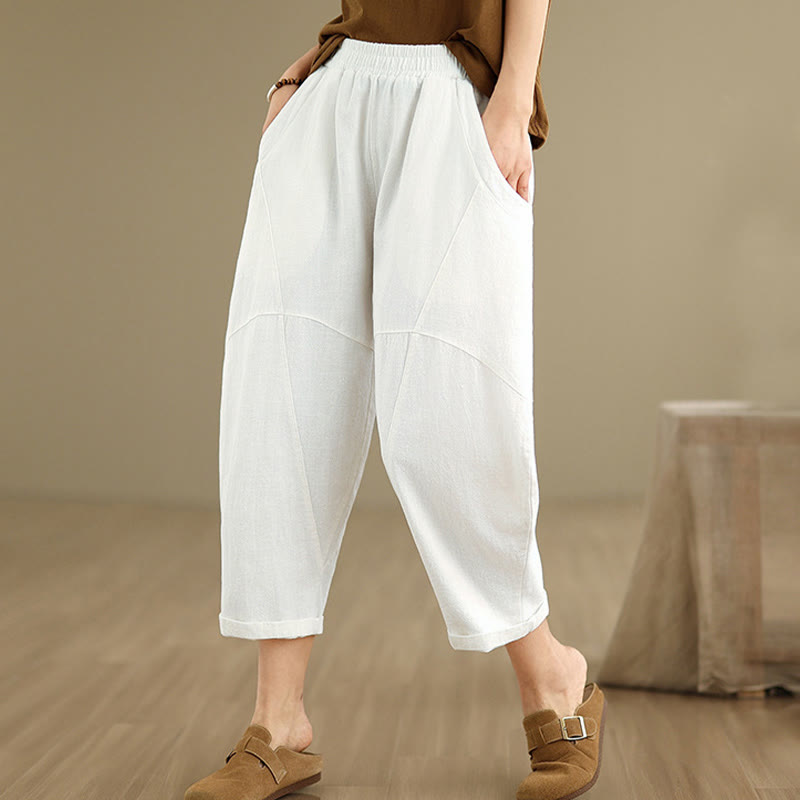 Pantaloni harem da donna in cotone e lino tinta unita, con tasche, modello Buddha Stones, lunghezza 7-8 - image 26