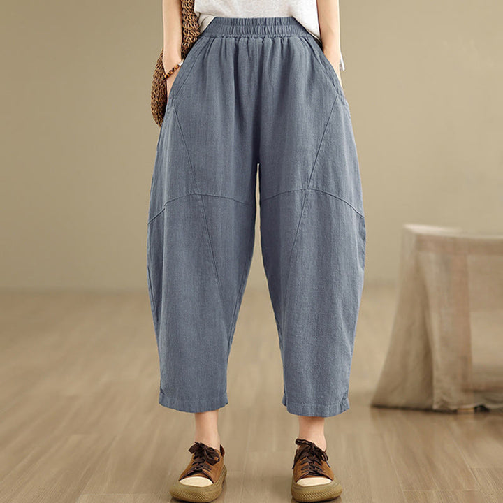 Pantaloni harem da donna in cotone e lino tinta unita, con tasche, modello Buddha Stones, lunghezza 7-8 - image 14