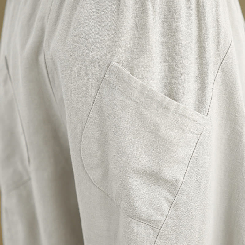 Pantaloni harem da donna in cotone e lino tinta unita, con tasche, modello Buddha Stones, lunghezza 7-8 - image 9