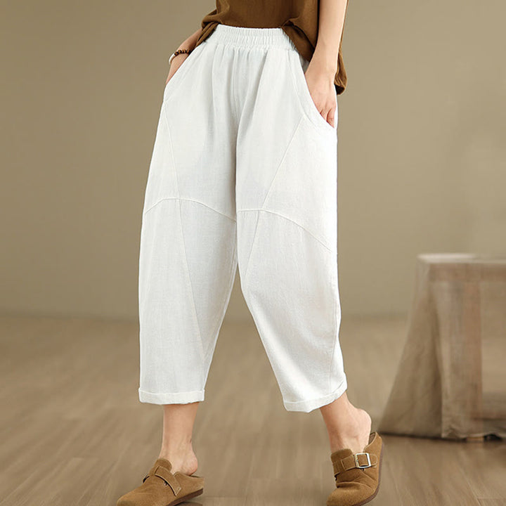 Pantaloni harem da donna in cotone e lino tinta unita, con tasche, modello Buddha Stones, lunghezza 7-8 - image 26