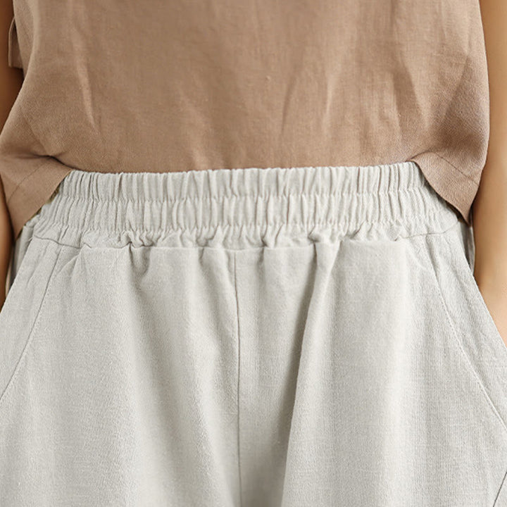 Pantaloni harem da donna in cotone e lino tinta unita, con tasche, modello Buddha Stones, lunghezza 7-8 - image 7