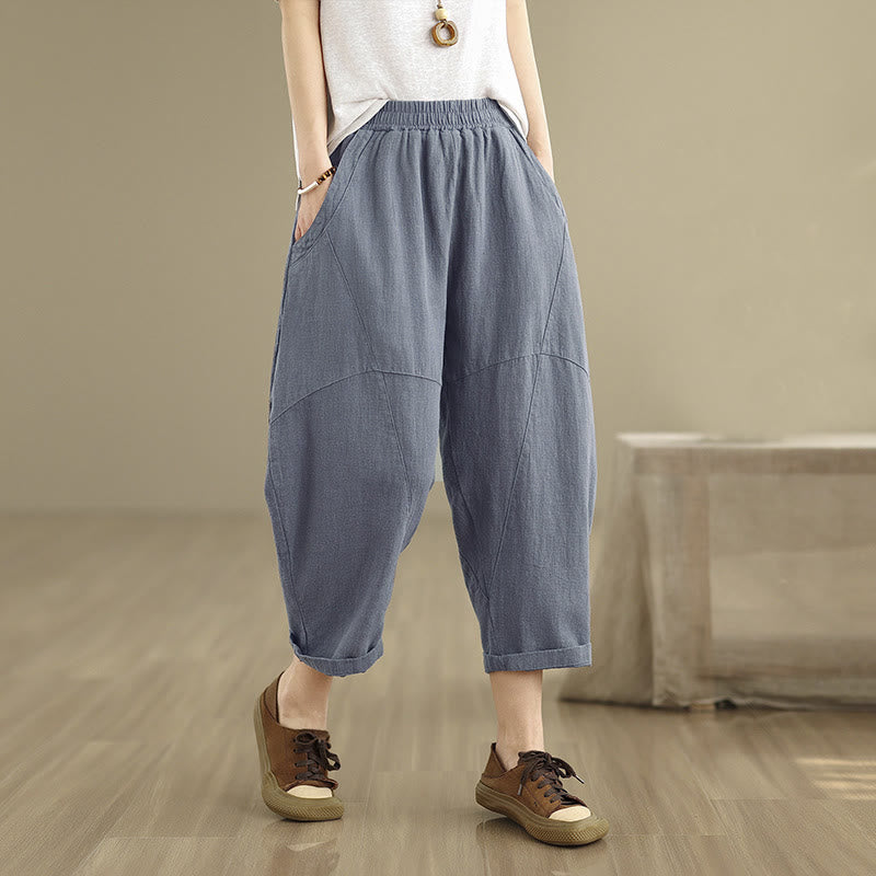 Pantaloni harem da donna in cotone e lino tinta unita, con tasche, modello Buddha Stones, lunghezza 7-8 - SteelBlue - US8-10, UK/AU12-14, EU40-42 (2XL) - image 12