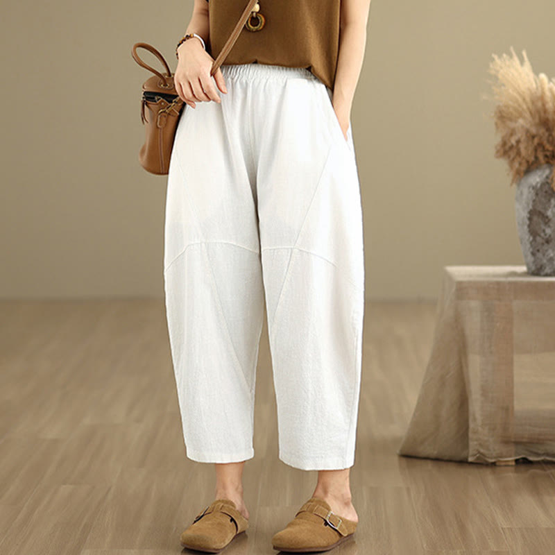 Pantaloni harem da donna in cotone e lino tinta unita, con tasche, modello Buddha Stones, lunghezza 7-8 - image 22