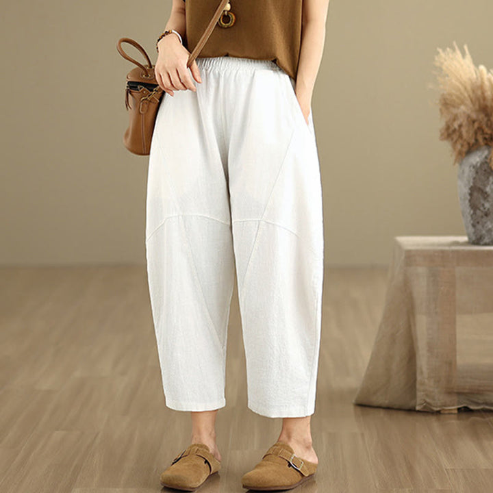 Pantaloni harem da donna in cotone e lino tinta unita, con tasche, modello Buddha Stones, lunghezza 7-8 - image 22
