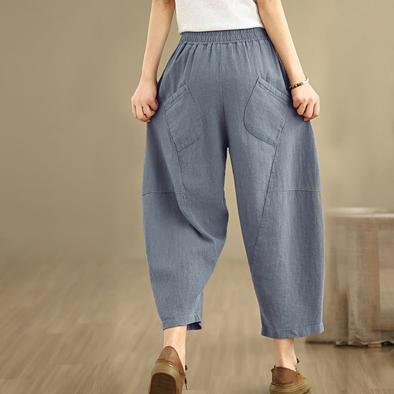 Pantaloni harem da donna in cotone e lino tinta unita, con tasche, modello Buddha Stones, lunghezza 7-8 - image 17