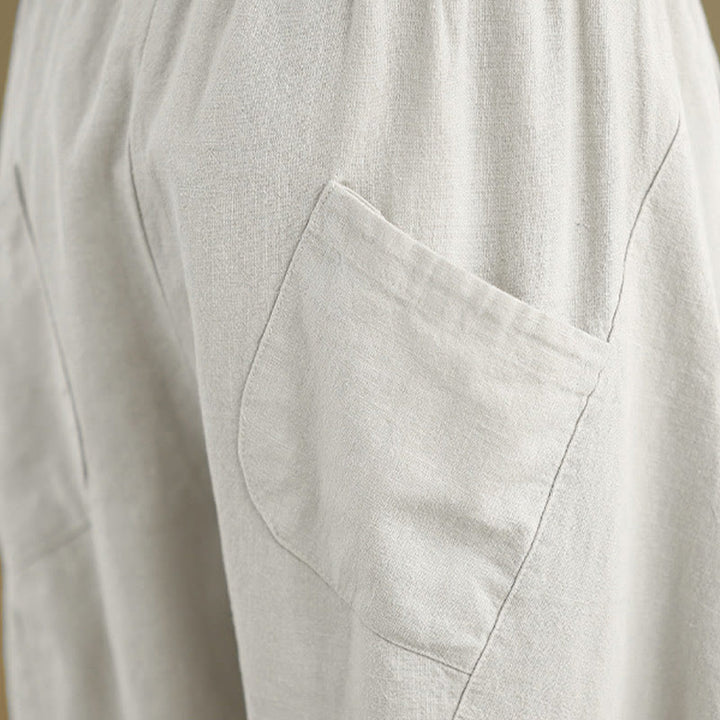 Pantaloni harem da donna in cotone e lino tinta unita, con tasche, modello Buddha Stones, lunghezza 7-8 - image 9