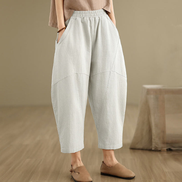 Pantaloni harem da donna in cotone e lino tinta unita, con tasche, modello Buddha Stones, lunghezza 7-8 - image 6