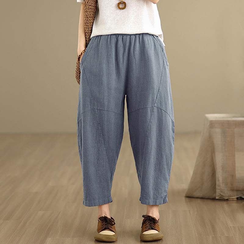 Pantaloni harem da donna in cotone e lino tinta unita, con tasche, modello Buddha Stones, lunghezza 7-8 - image 16