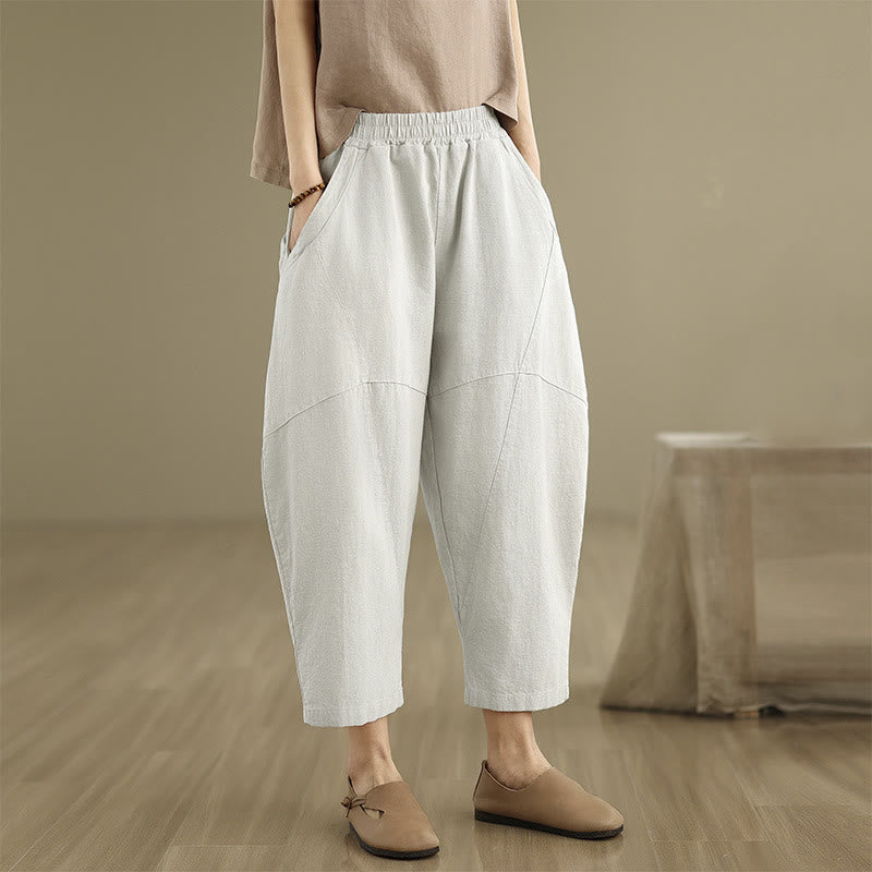 Pantaloni harem da donna in cotone e lino tinta unita, con tasche, modello Buddha Stones, lunghezza 7-8 - image 5