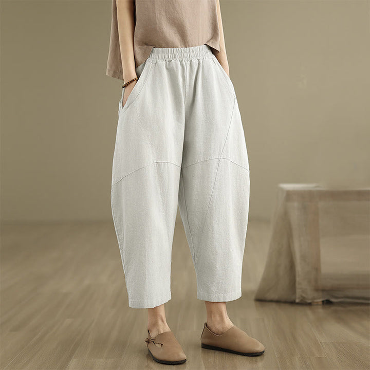 Pantaloni harem da donna in cotone e lino tinta unita, con tasche, modello Buddha Stones, lunghezza 7-8 - image 5