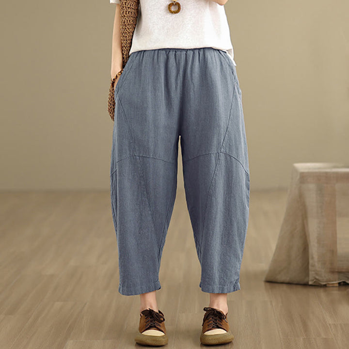 Pantaloni harem da donna in cotone e lino tinta unita, con tasche, modello Buddha Stones, lunghezza 7-8 - image 16