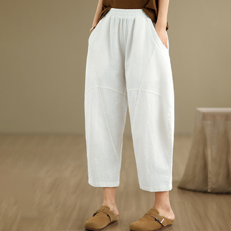 Pantaloni harem da donna in cotone e lino tinta unita, con tasche, modello Buddha Stones, lunghezza 7-8 - image 25