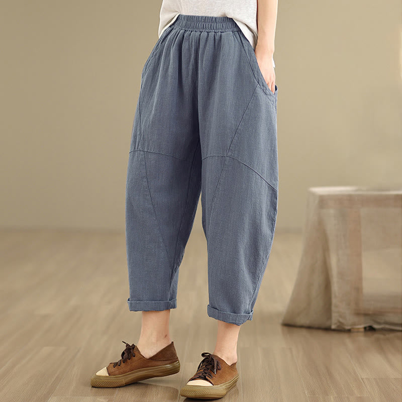 Pantaloni harem da donna in cotone e lino tinta unita, con tasche, modello Buddha Stones, lunghezza 7-8 - image 13