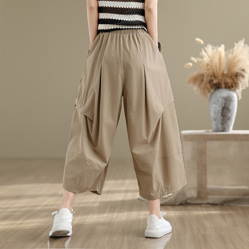 Pantaloni a gamba larga da donna in cotone con tasche e design a pieghe irregolari, modello Buddha Stones Summer - image 2