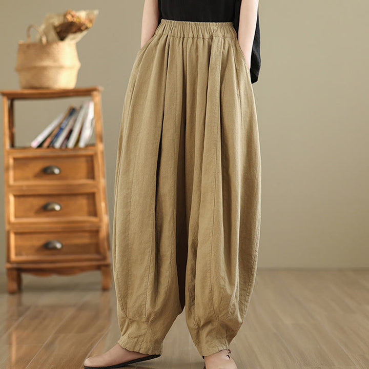 Pantaloni a gamba larga da donna in cotone e lino con tasche, motivo lanterna patchwork vintage Buddha Stones - image 17