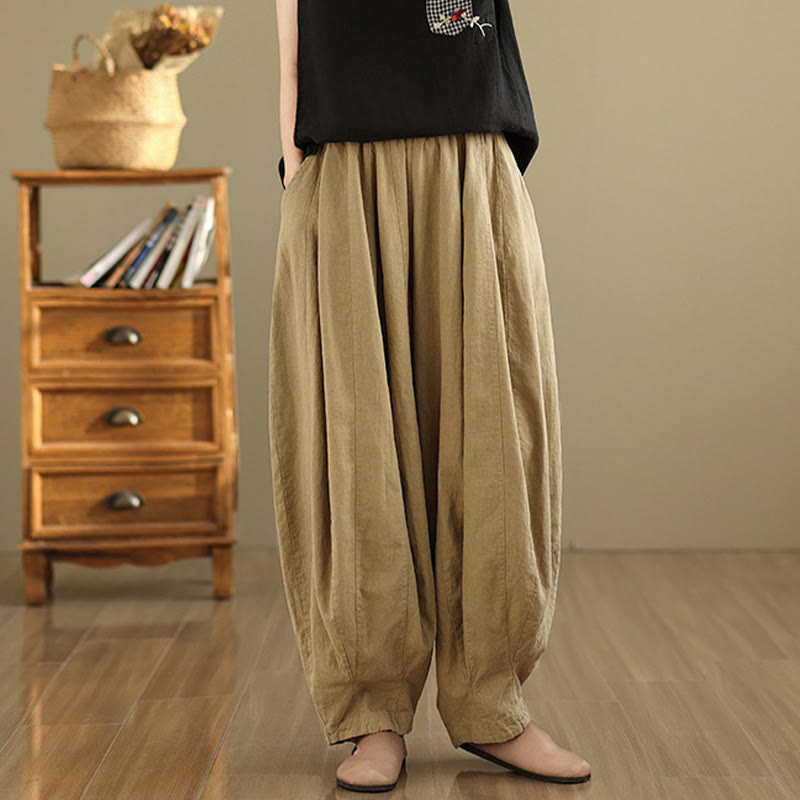 Pantaloni a gamba larga da donna in cotone e lino con tasche, motivo lanterna patchwork vintage Buddha Stones - image 15
