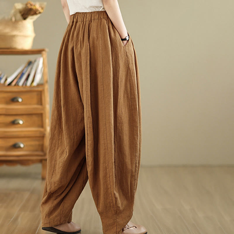 Pantaloni a gamba larga da donna in cotone e lino con tasche, motivo lanterna patchwork vintage Buddha Stones - image 3