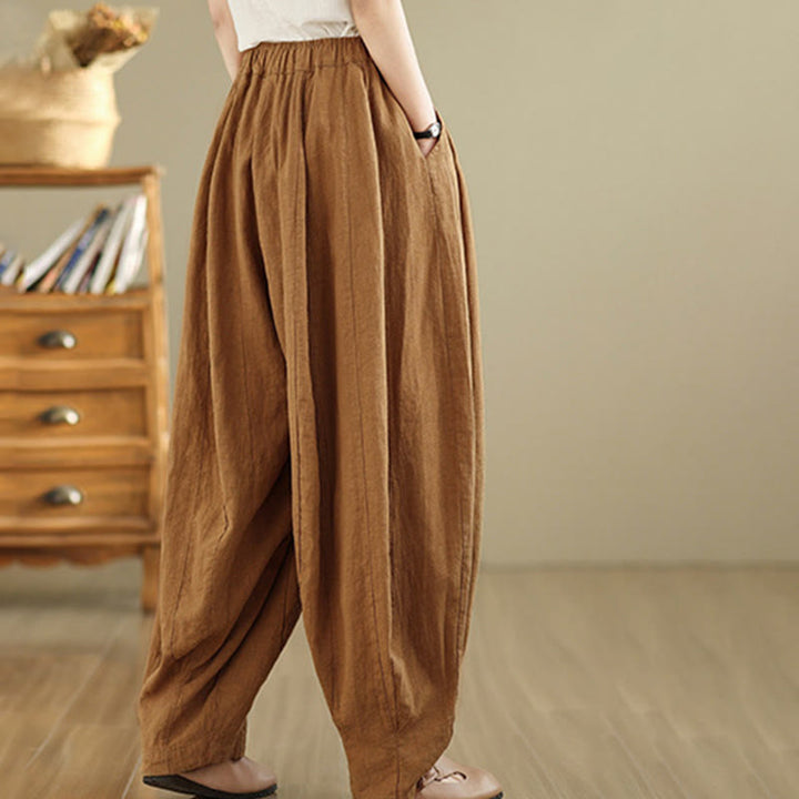 Pantaloni a gamba larga da donna in cotone e lino con tasche, motivo lanterna patchwork vintage Buddha Stones - image 3