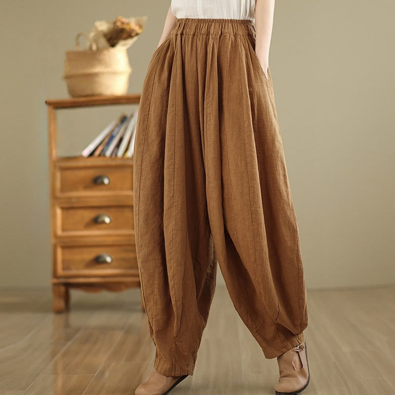 Pantaloni a gamba larga da donna in cotone e lino con tasche, motivo lanterna patchwork vintage Buddha Stones - Cioccolato - US8-10, UK/AU12-14, EU40-42 (2XL) - image 0