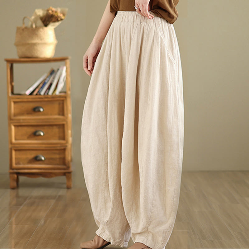 Pantaloni a gamba larga da donna in cotone e lino con tasche, motivo lanterna patchwork vintage Buddha Stones - image 21