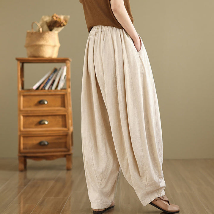 Pantaloni a gamba larga da donna in cotone e lino con tasche, motivo lanterna patchwork vintage Buddha Stones - image 23