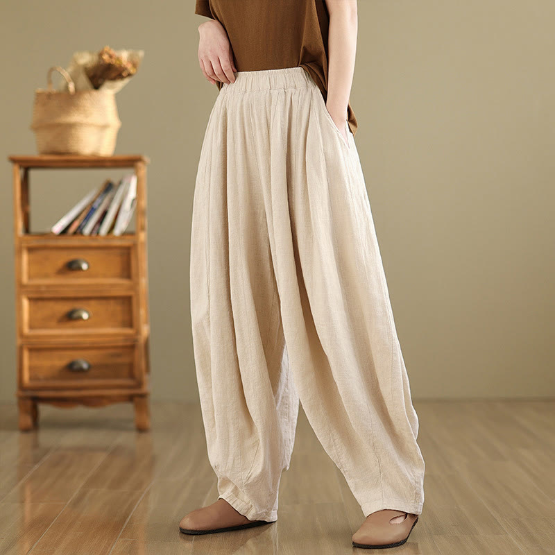 Pantaloni a gamba larga da donna in cotone e lino con tasche, motivo lanterna patchwork vintage Buddha Stones - image 22