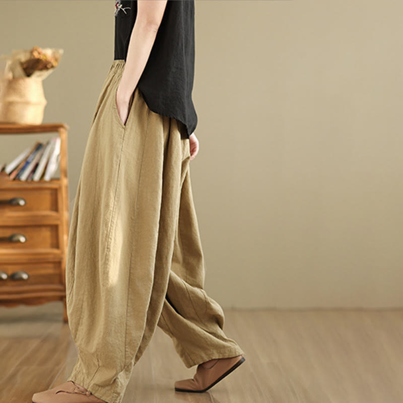Pantaloni a gamba larga da donna in cotone e lino con tasche, motivo lanterna patchwork vintage Buddha Stones - image 14