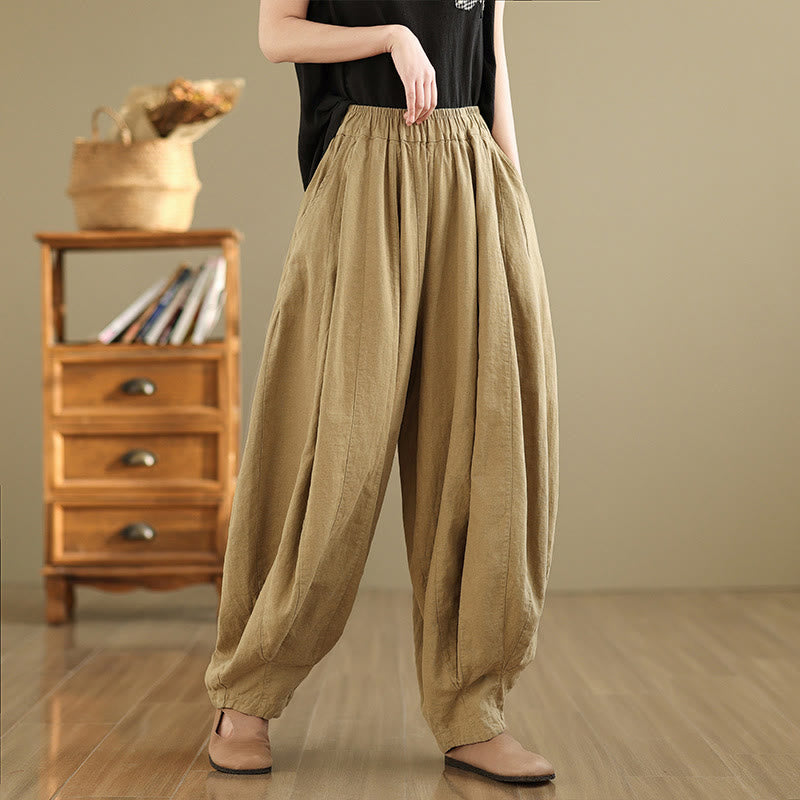 Pantaloni a gamba larga da donna in cotone e lino con tasche, motivo lanterna patchwork vintage Buddha Stones - Cachi scuro - US8-10, UK/AU12-14, EU40-42 (2XL) - image 13