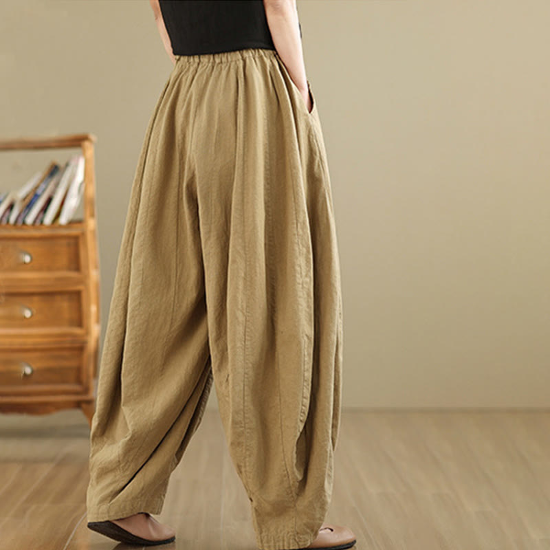 Pantaloni a gamba larga da donna in cotone e lino con tasche, motivo lanterna patchwork vintage Buddha Stones - image 16