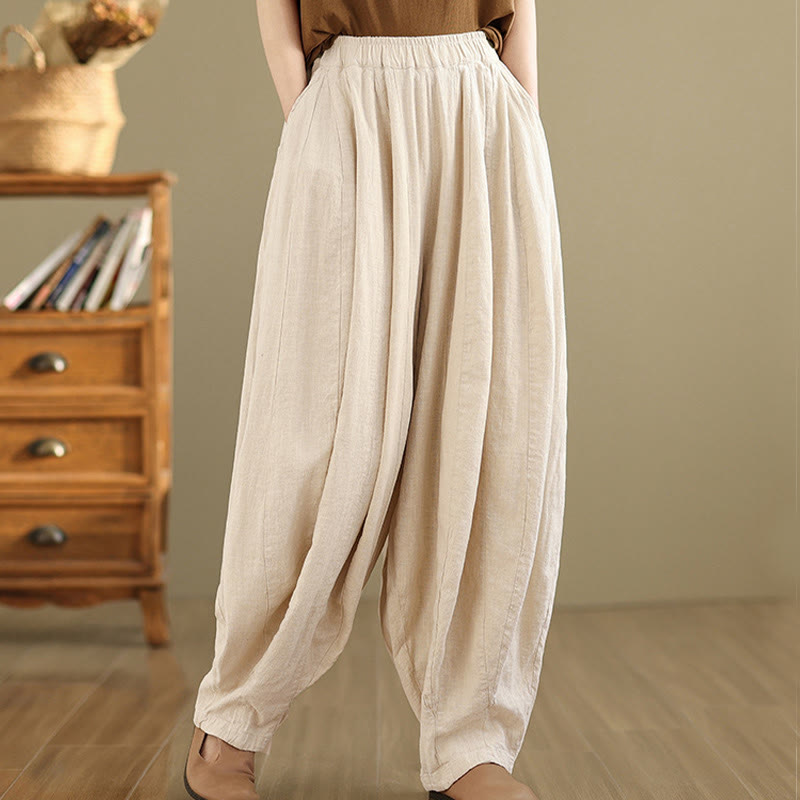 Pantaloni a gamba larga da donna in cotone e lino con tasche, motivo lanterna patchwork vintage Buddha Stones - image 20